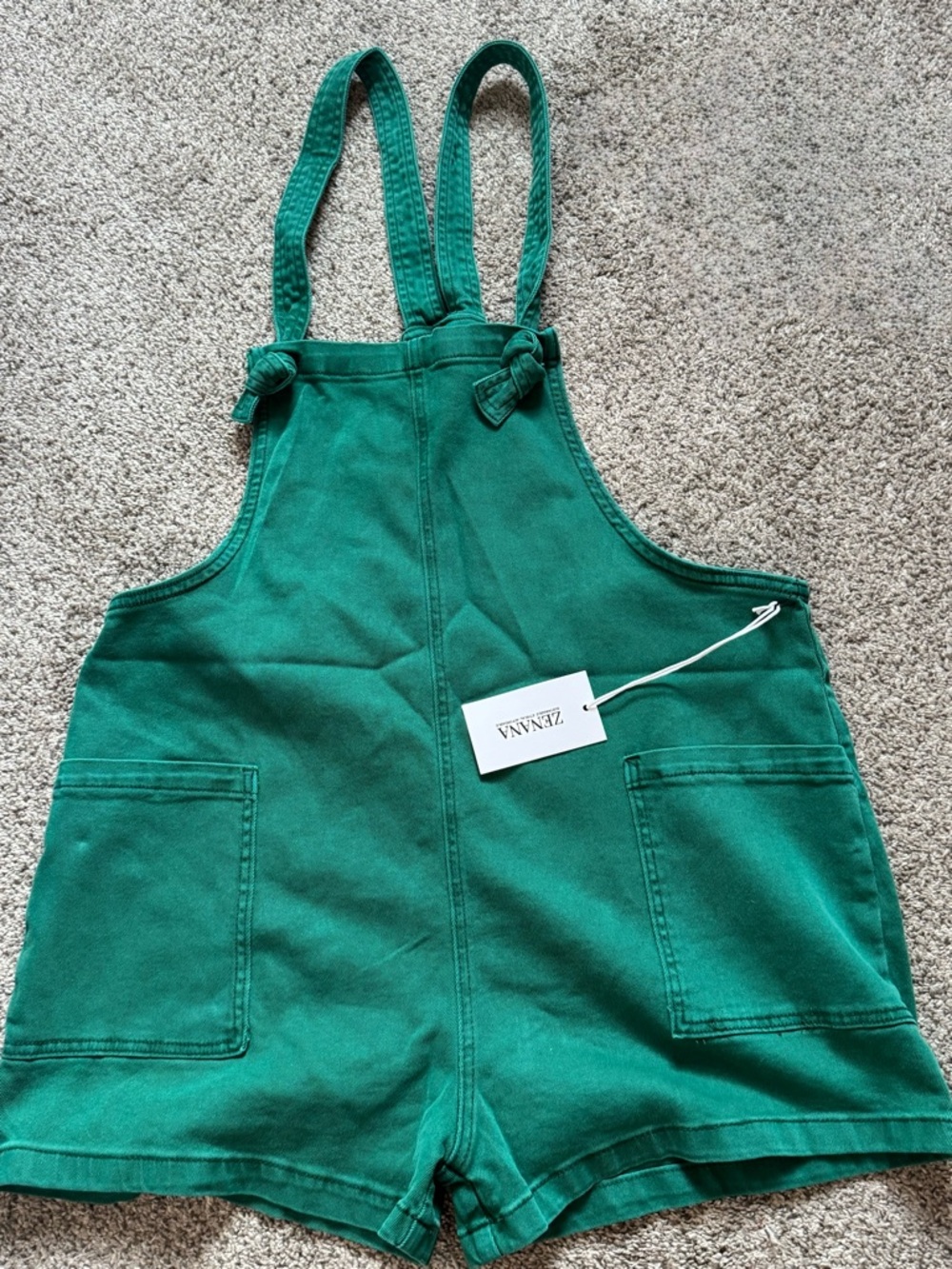 Zenana Outfitters Green Short Overalls Romper